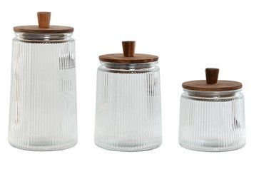 Комплект буркани за съхранение, 3 броя, стъкло и акация