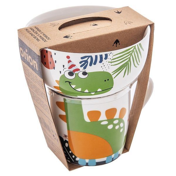 Children's set of dinosaur cup and bowl, porcelain