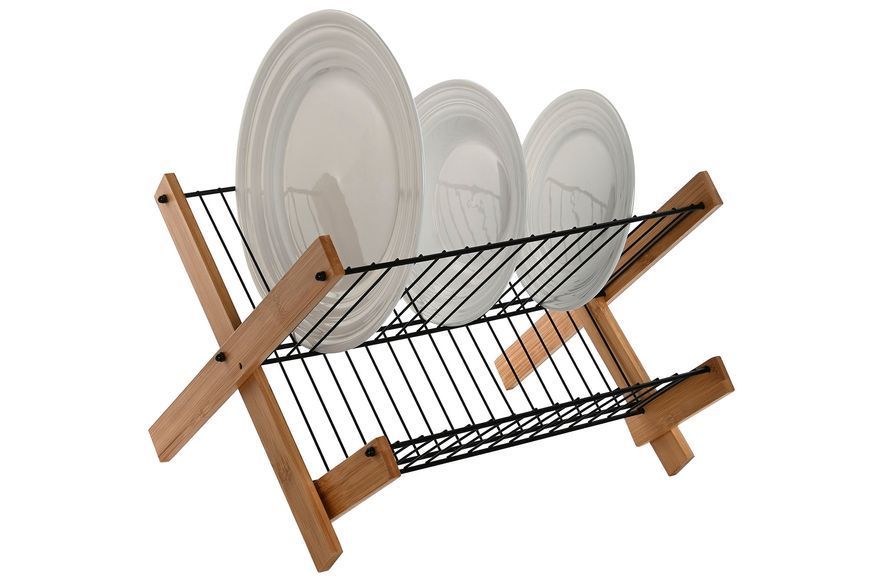 Foldable dish rack made of bamboo and metal 40x38x6cm