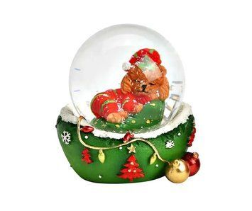 Снежен глобус куче с коледна шапка, зелен