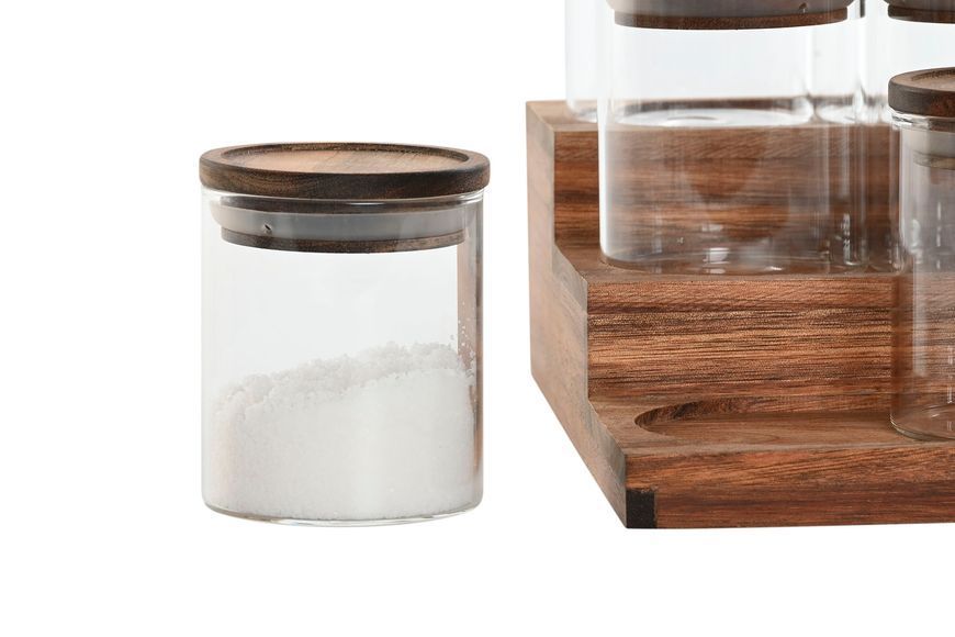 Spice organizer, acacia and glass 9 parts